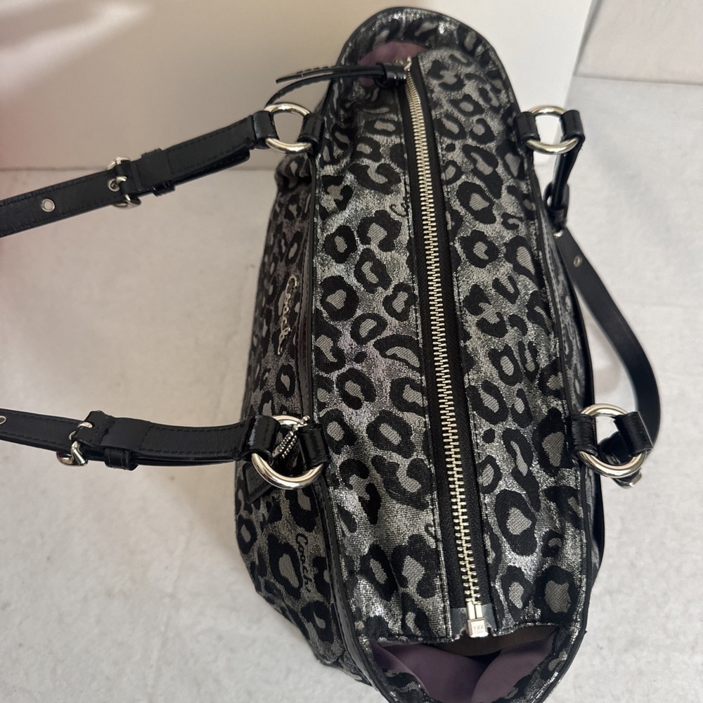 Coach Metallic Ocelot Leopard Animal Print Silver Black Satchel Vintage 14289 - Picture 5 of 13